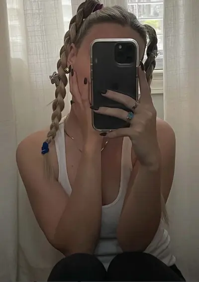 Sexy thick tan blonde college girl teasing mirror selfies cover image
