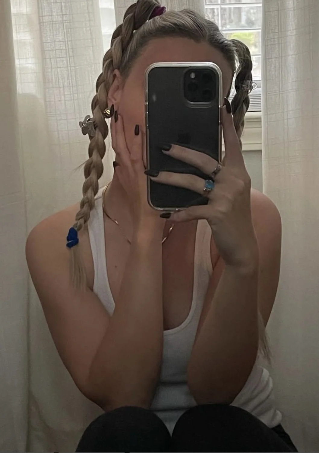Sexy thick tan blonde college girl teasing mirror selfies main image