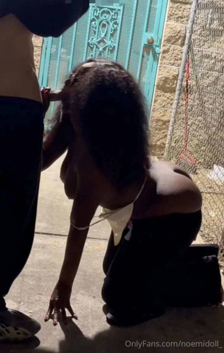 Hot Thick Ebony Slut with a Fat Juicy Ass Giving a Blowjob Outdoors & Gets a Facial from a Stranger main image