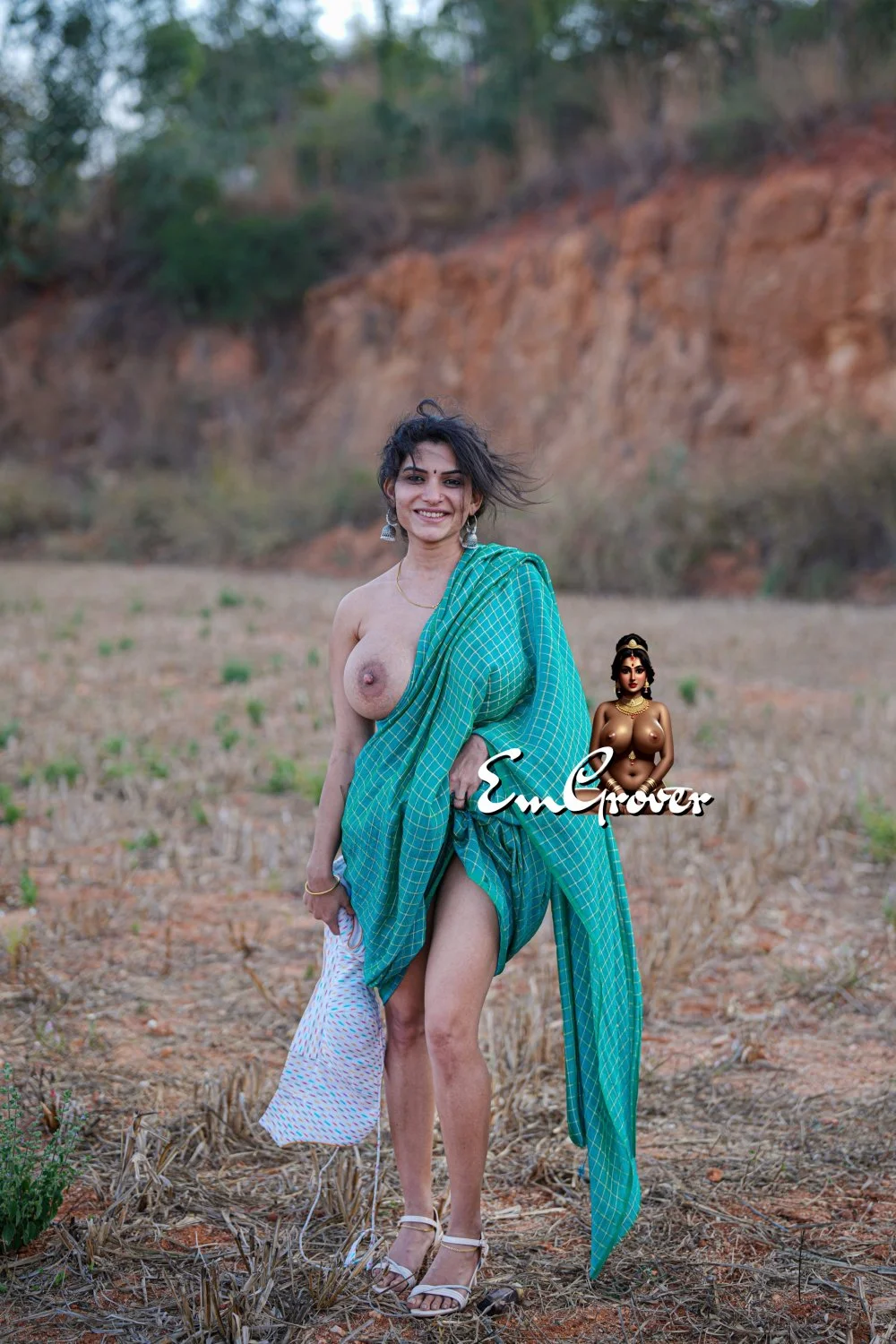Indian desi model masturbating in the field image 3