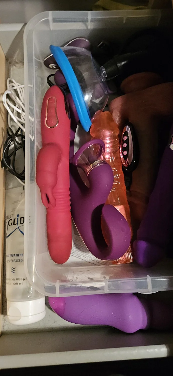 Voyeur! The vibrator's battery is dead! Luckily, the slut still has 15 vibrators in the closet. image 2