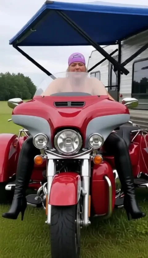MaryBeth nude on her Trike at conesville Ia biker rally main image