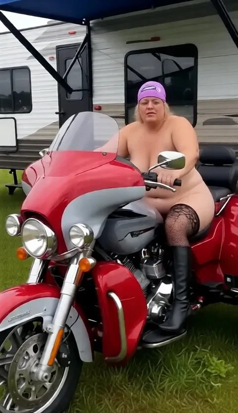 MaryBeth nude on her Trike at conesville Ia biker rally image 3