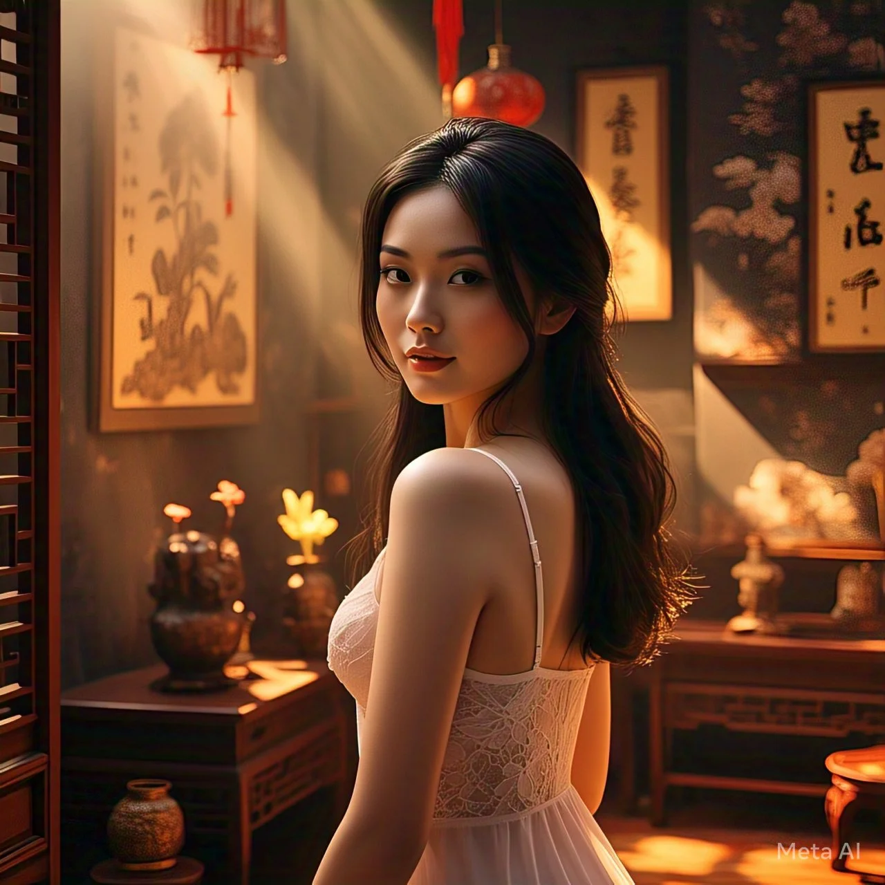 Asian girl posing in bed by meta ai image 10