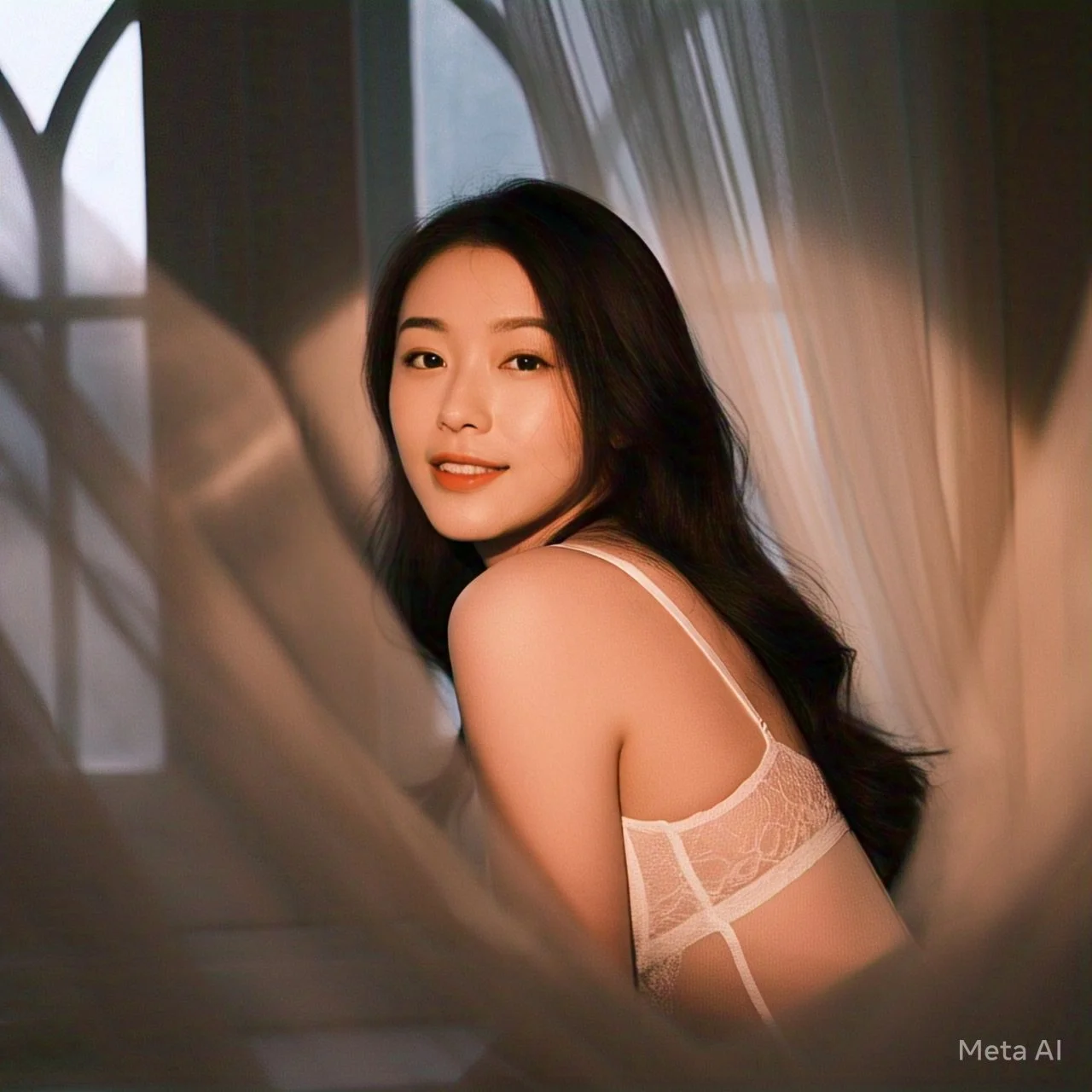 Asian girl posing in bed by meta ai image 11