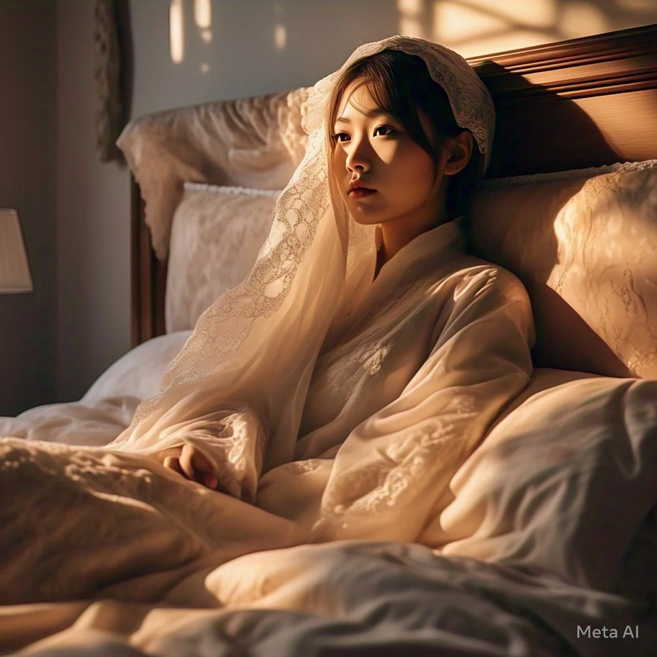 Asian girl posing in bed by meta ai image 8