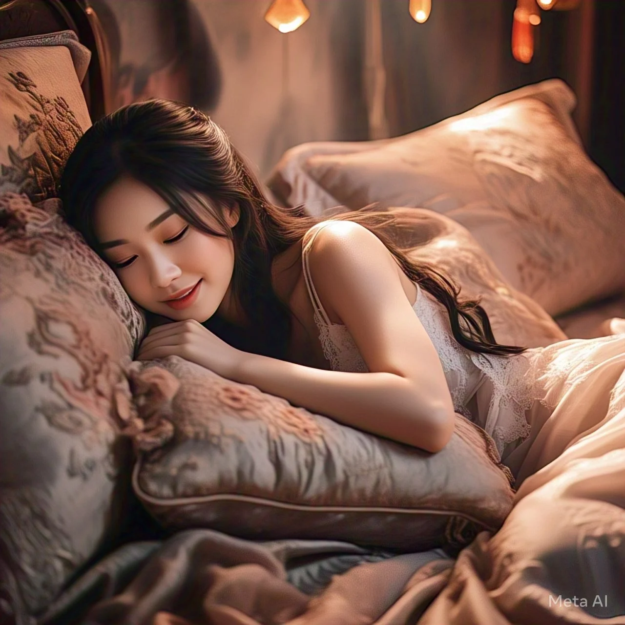 Asian girl posing in bed by meta ai image 9