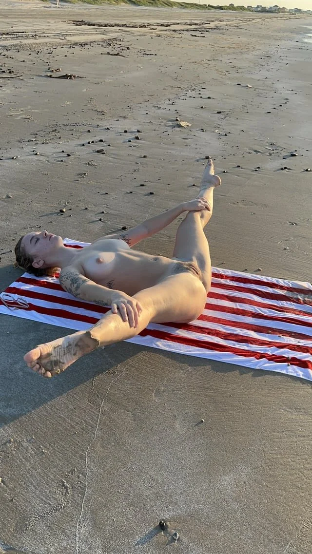 Sexy amateur babe does yoga naked on the beach image 9