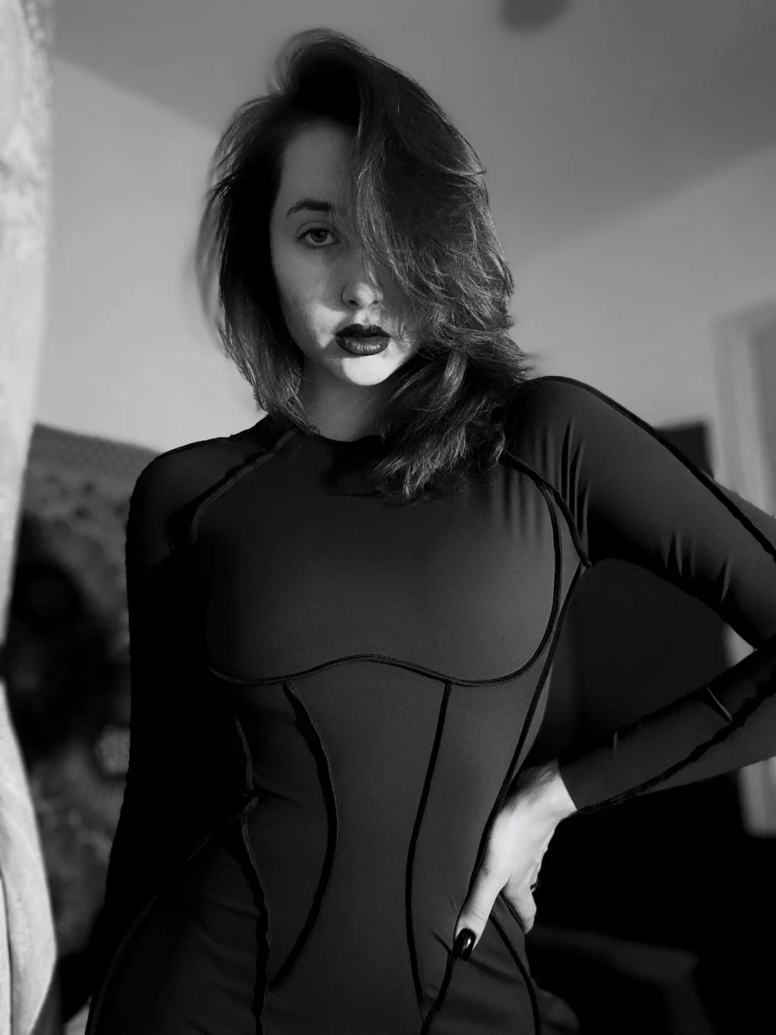 Super hot college girl in black suit image 4