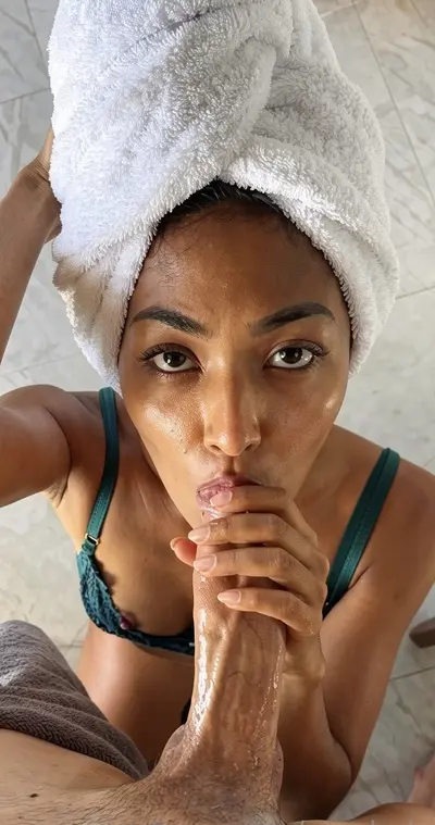 Asian babe gets a facial after her shower cover image