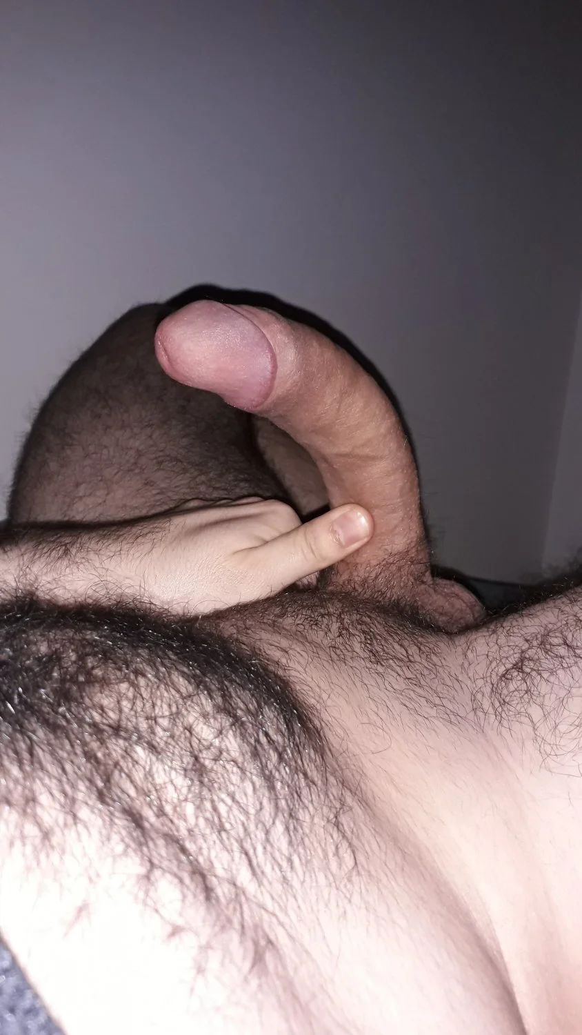 Hairy guy proudly showing off his rock hard cock image 2