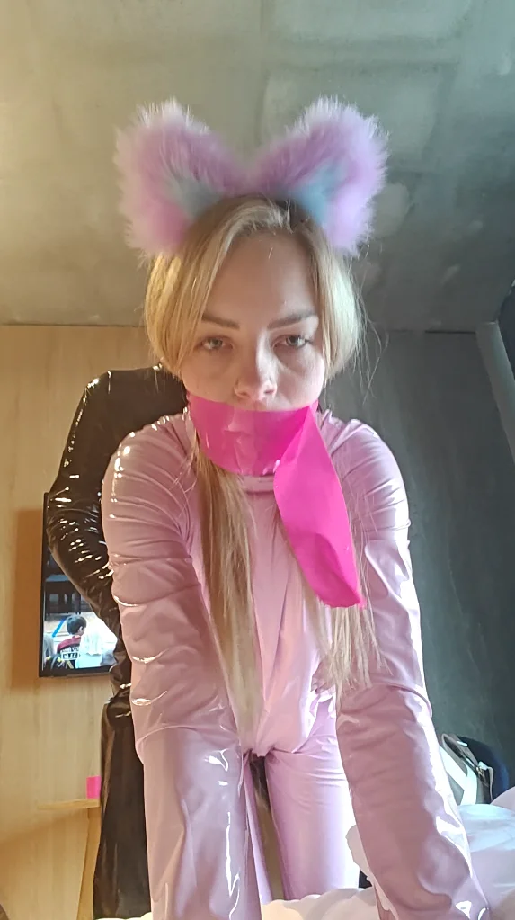 Fucking my GF in pink PVC catsuit image 13