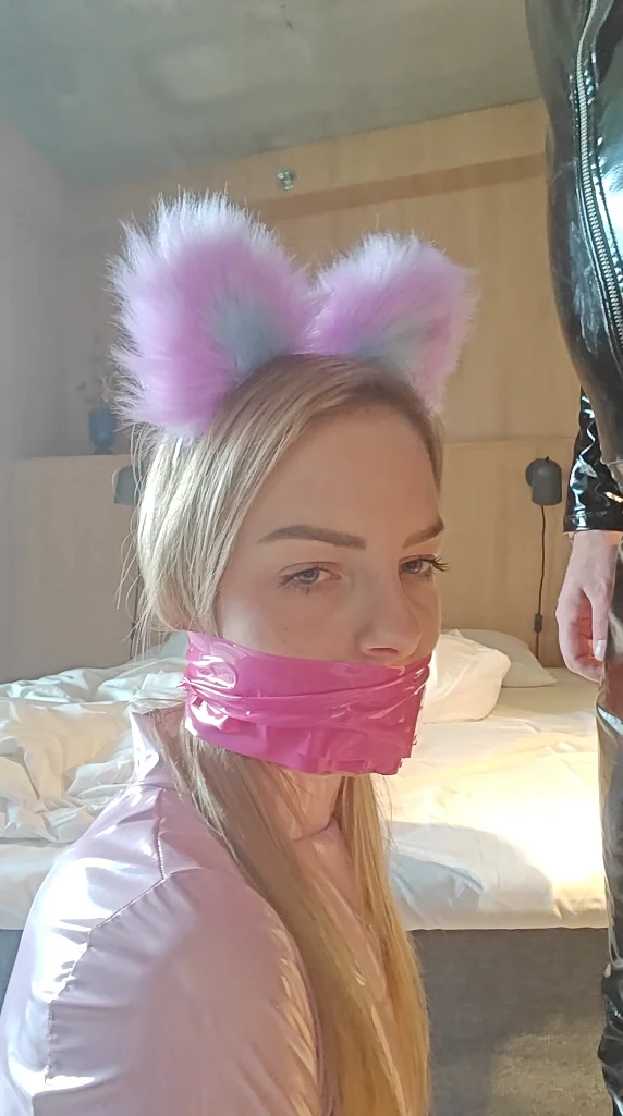 Fucking my GF in pink PVC catsuit image 2