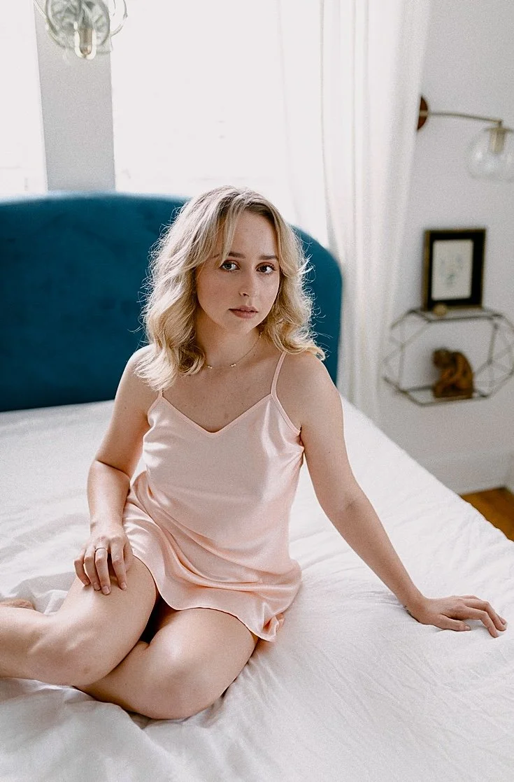 Busty brown eyed blonde boudoir image 4