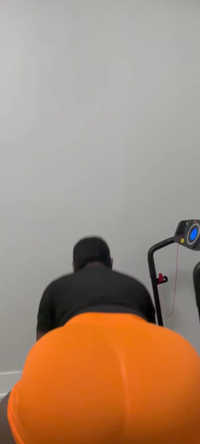 Bald head stranger granny workingout in tight ass booty shorts... image 5