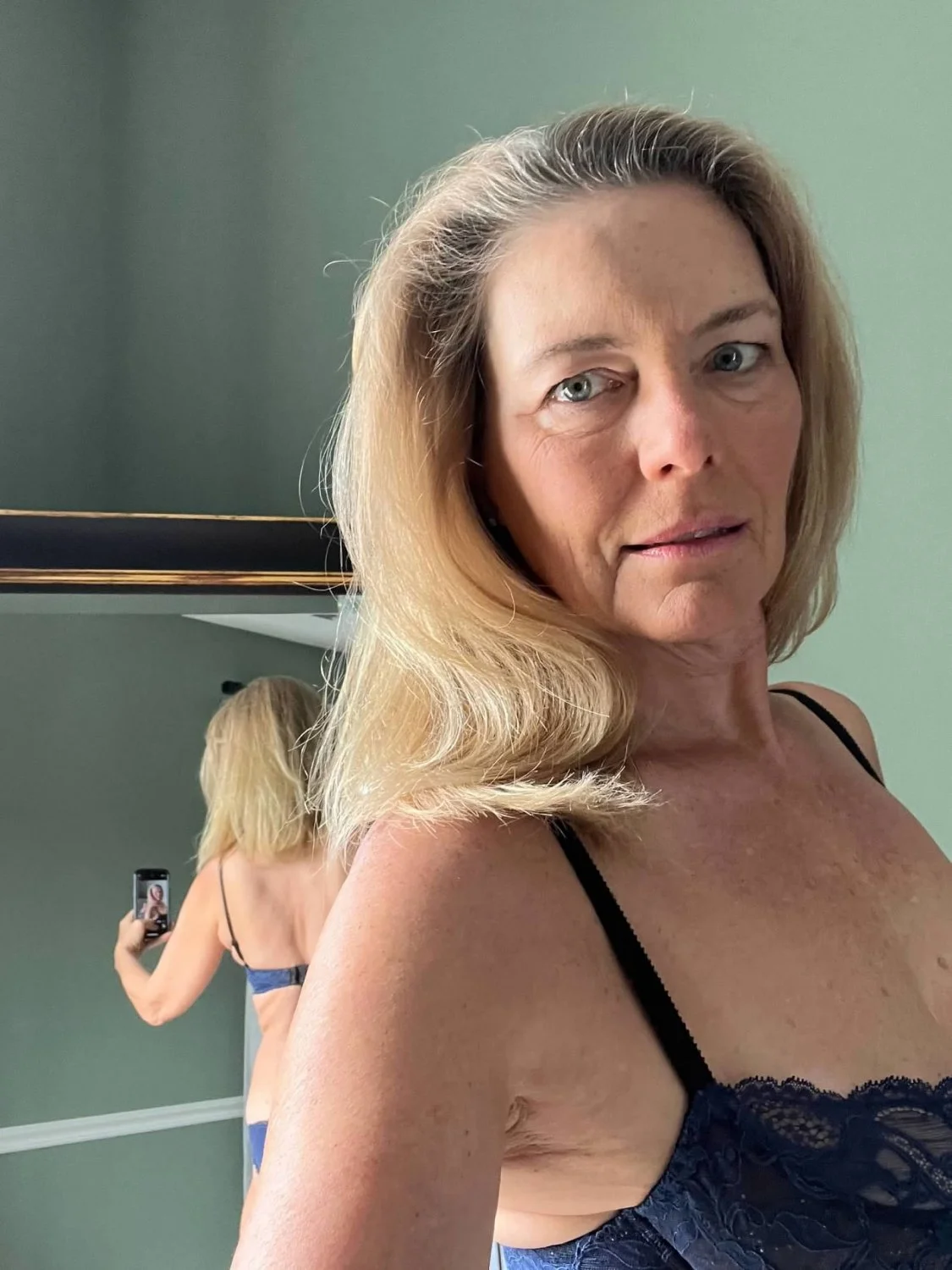 Dirty Blonde hotwife spreading her legs showing her pussy and ass after strip her underwear image 3