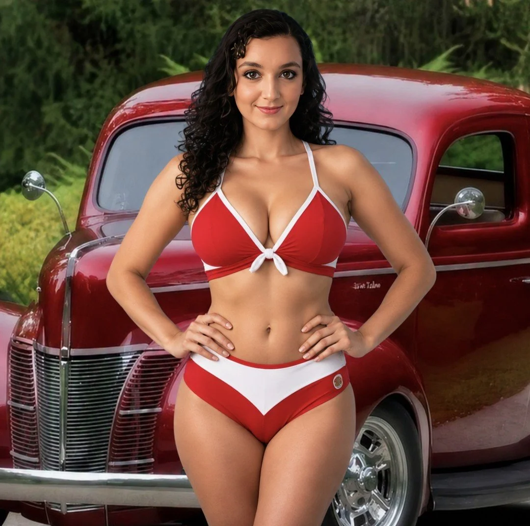 sexy bikini babe poses at the auto show image 2