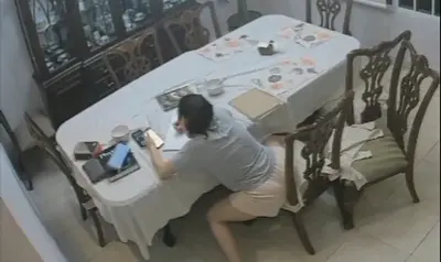 Horny girl caught humping the chair cover image