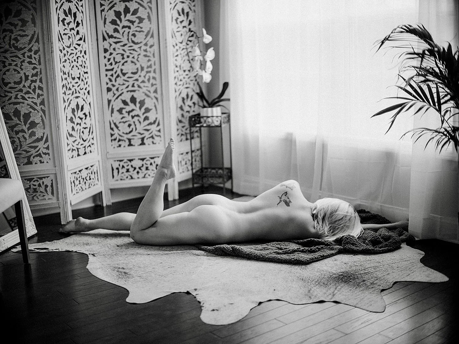 Petite green eyed blonde boudoir image 36