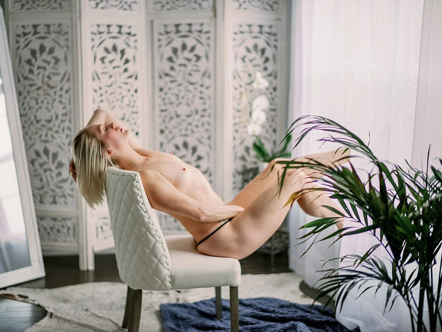 Petite green eyed blonde boudoir image 41