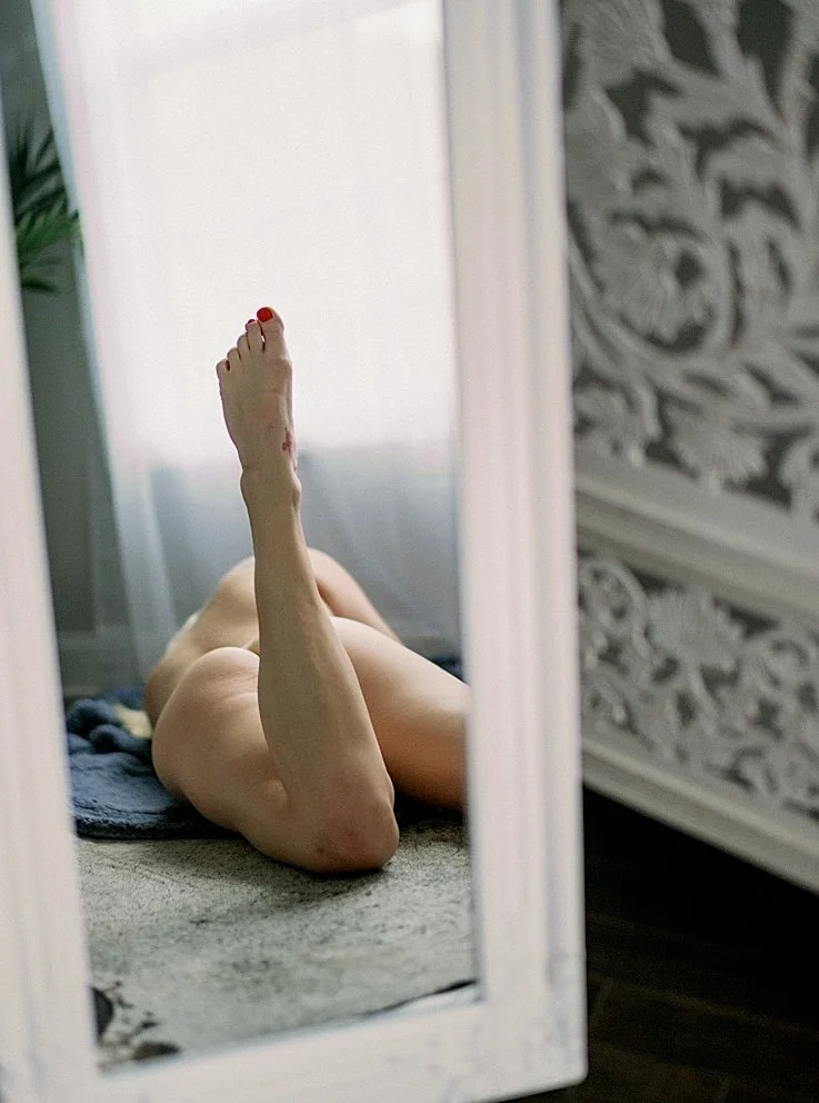 Petite green eyed blonde boudoir image 7