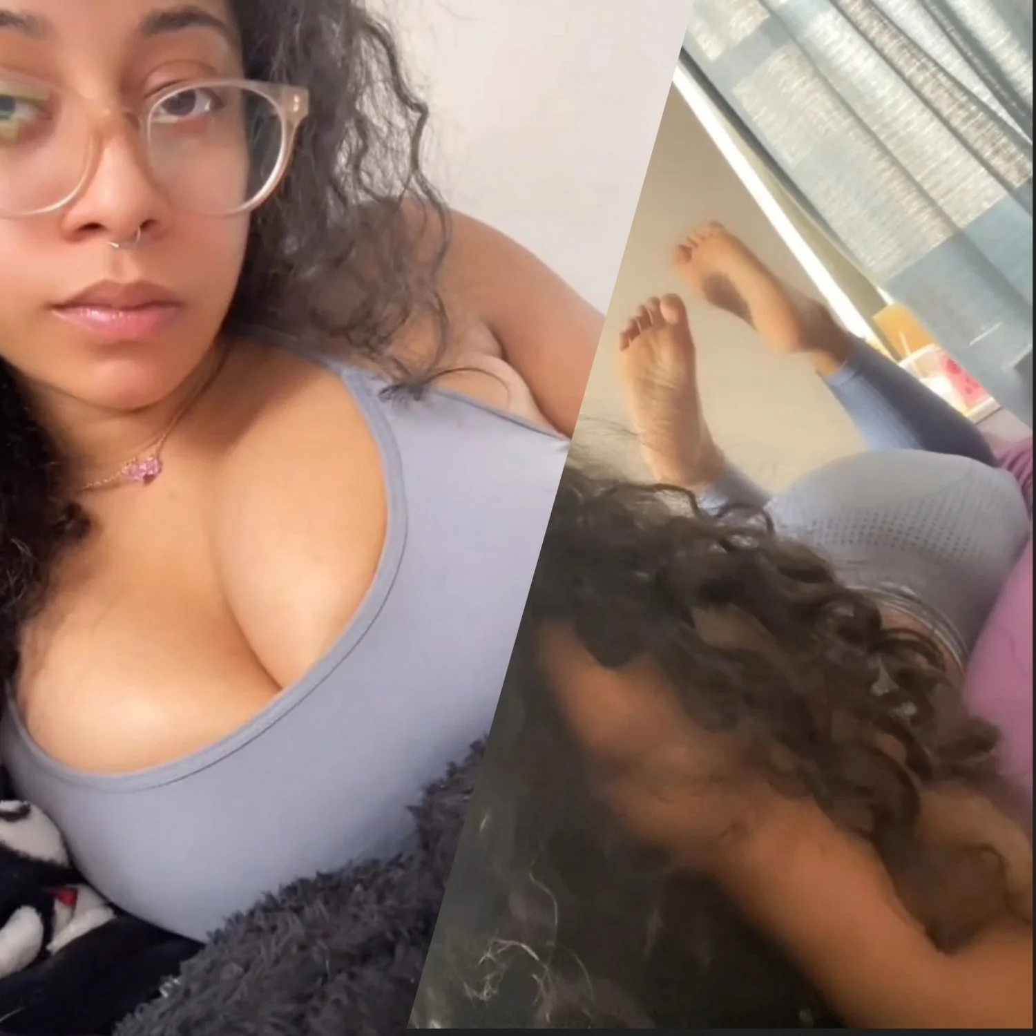 Cute girl with glasses and Big Tits shows her Feet on live image 6
