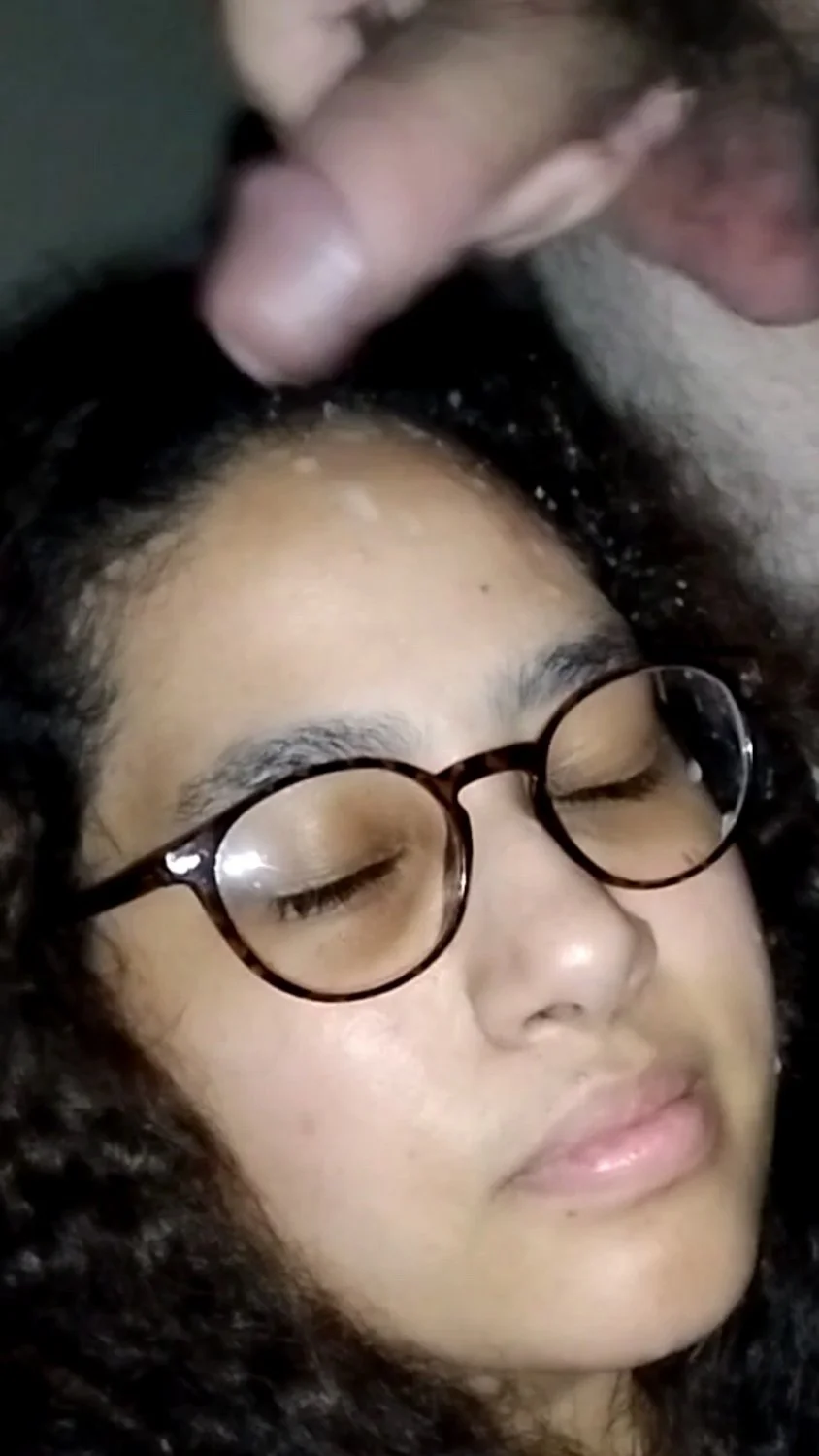 Facial pregnant mom drenched in cum all over hair and glasses massive balls emptied on afro latina image 7
