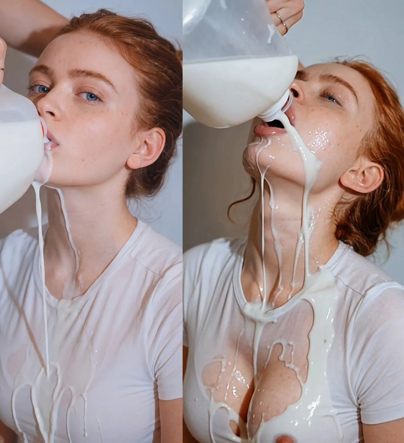 pouring milk into her mouth (ai video) main image