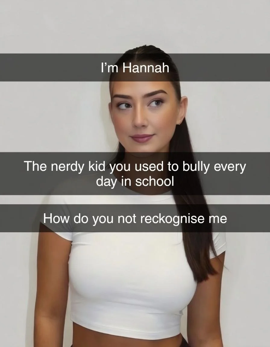 Bookworm hides with Old Bully at School Reunion part 1 Snapchat Cheating Caption Story image 7