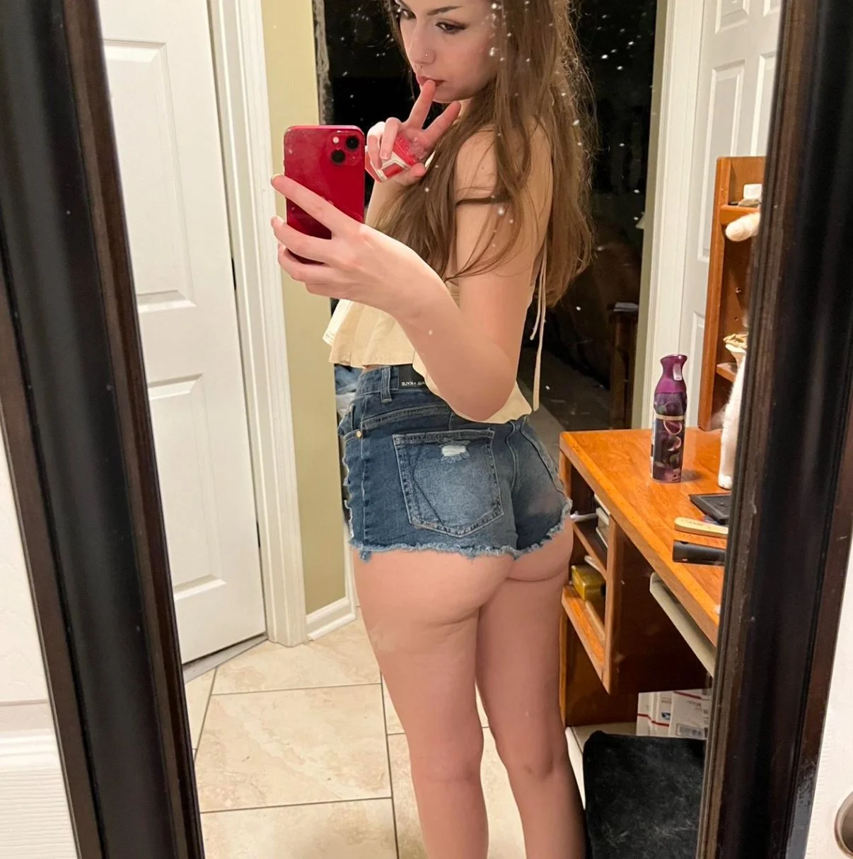 Skinny pawg ass eating jean shorts main image