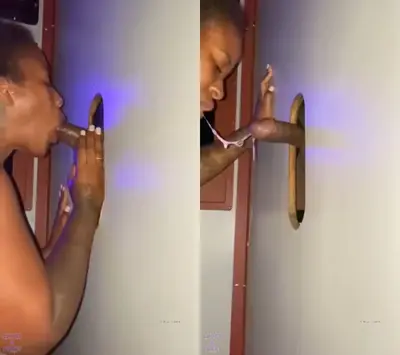 Ebony Draining BBC Through A Gloryhole | amateur blowjob glory hole theater theatre bookstore cover image