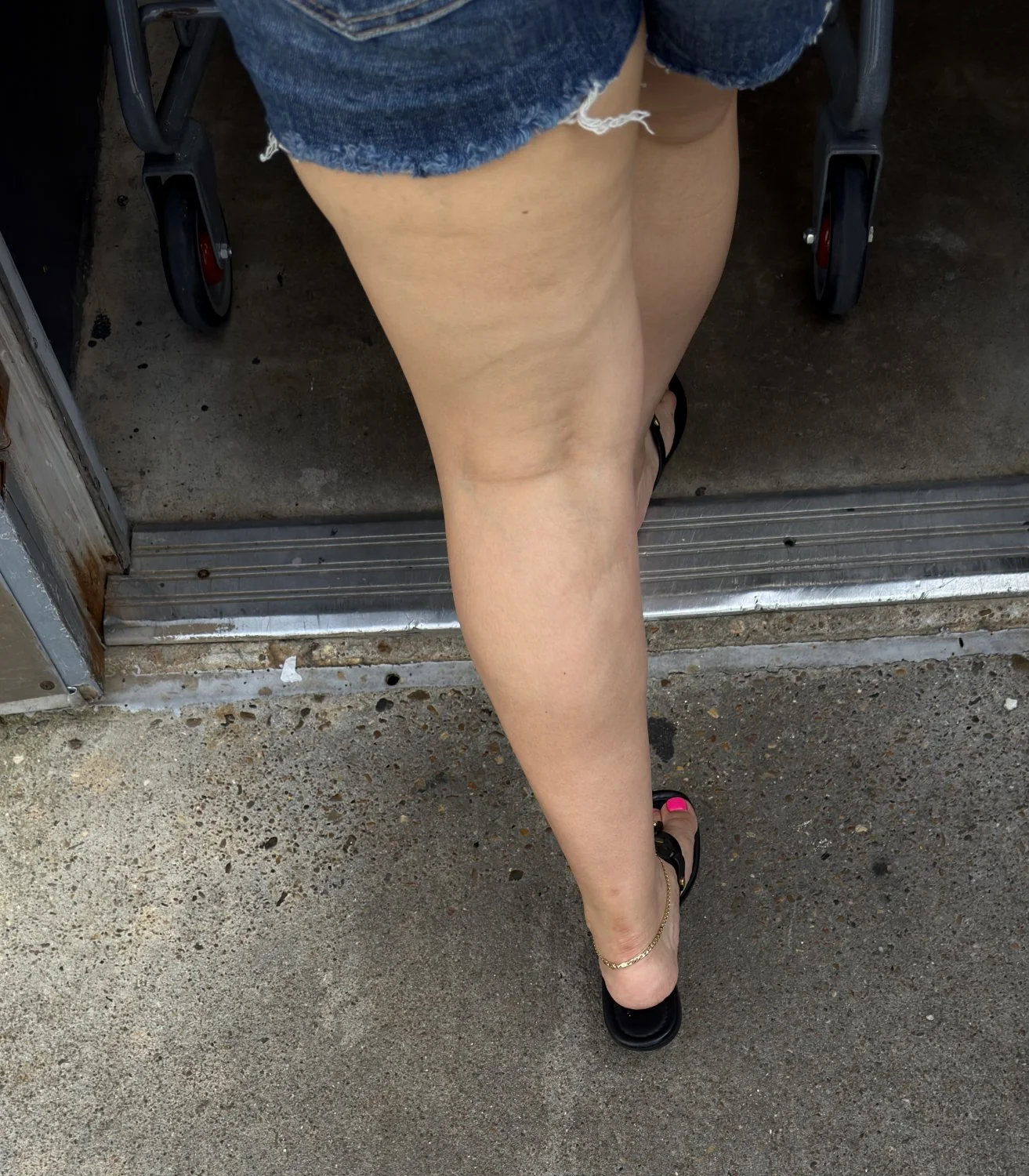 New pics of college MILF teacher feet in sandals and ass in shorts image 12