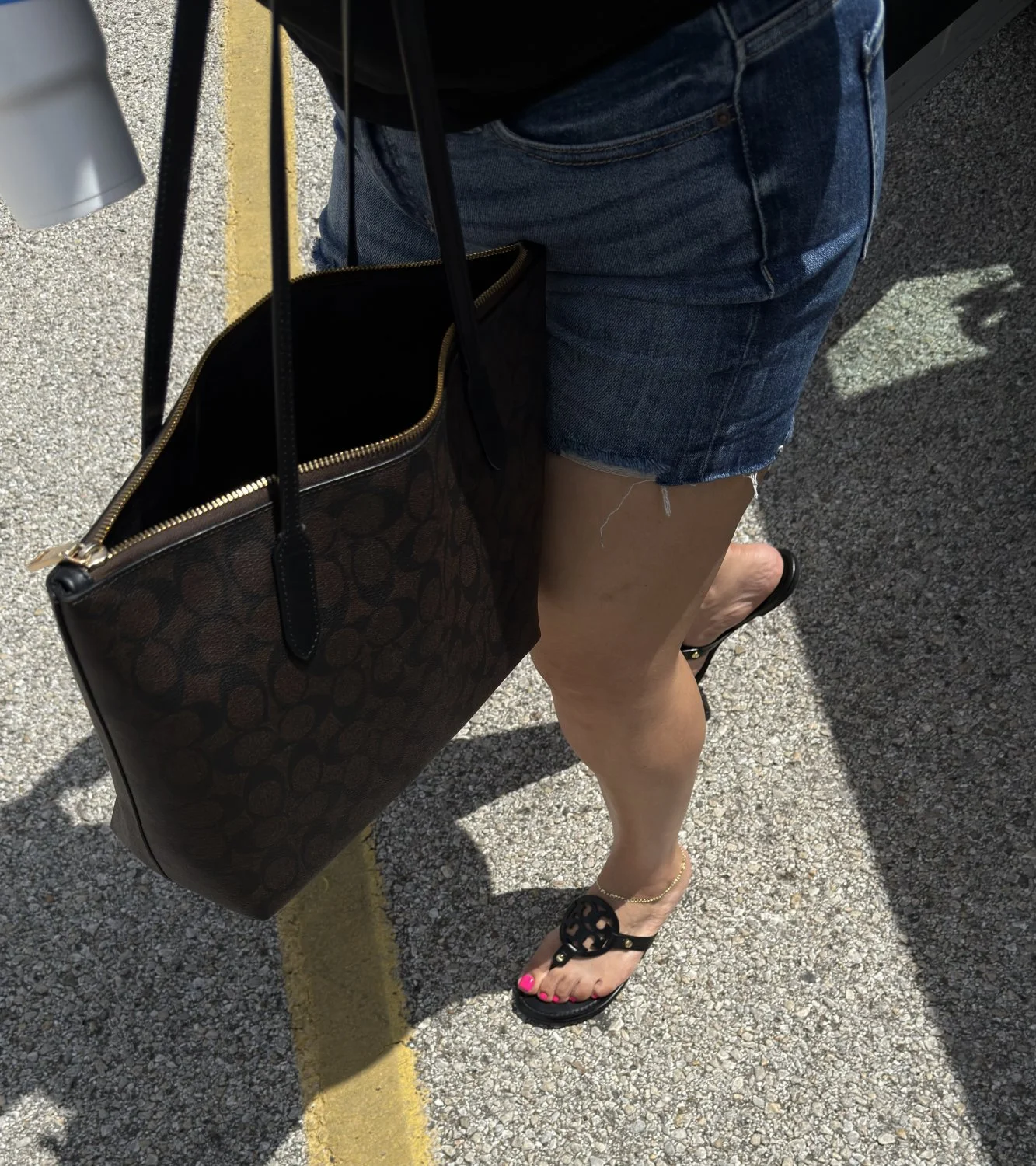 New pics of college MILF teacher feet in sandals and ass in shorts image 7
