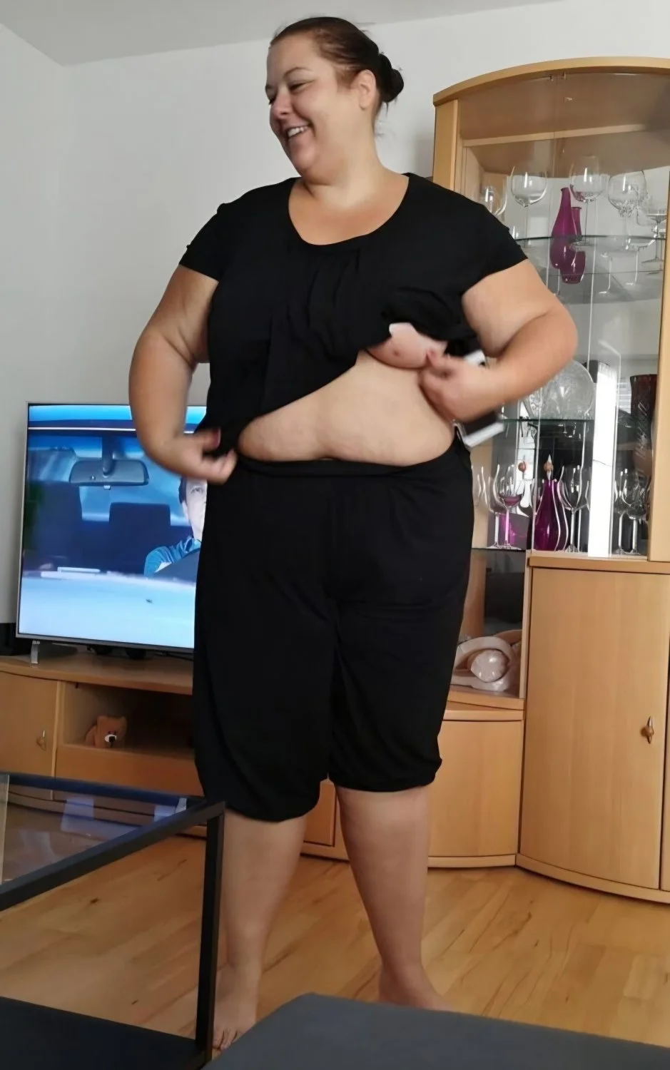 Fat Pig Caught Flashing Big Tits image 6