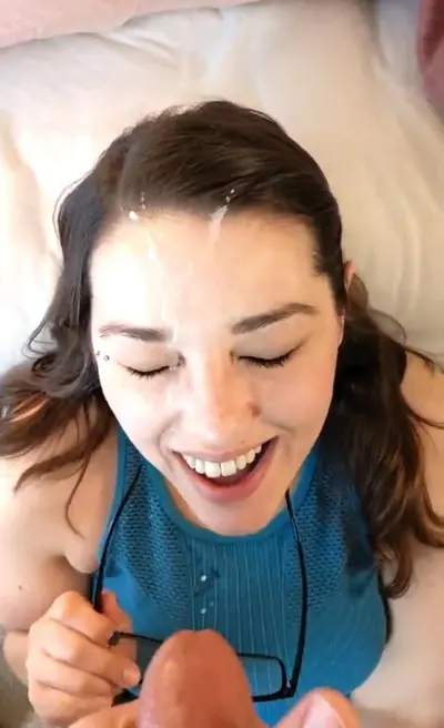 Slut takes off glasses for facial cover image