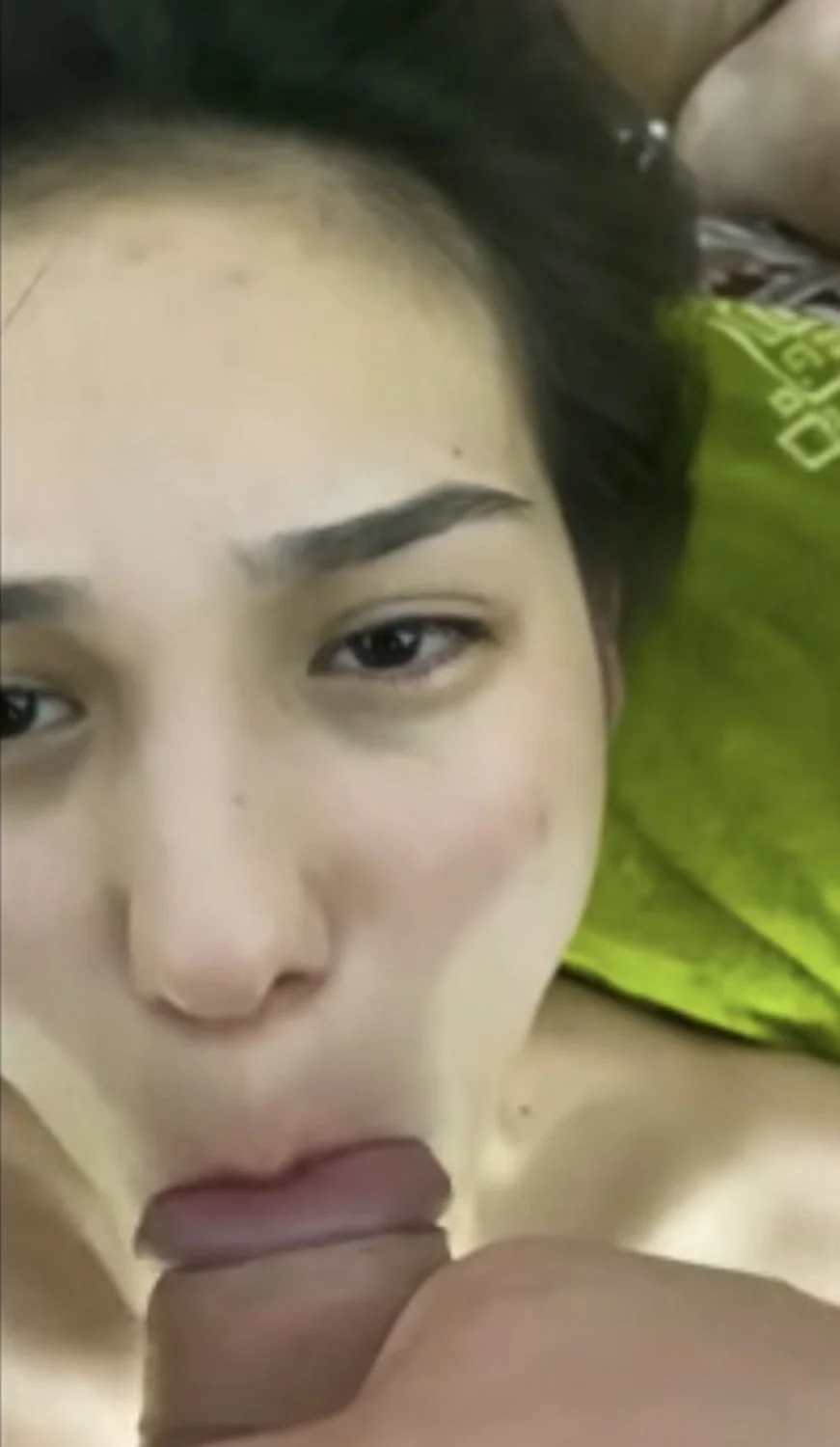 Asian deep throat teen with a thick cock and a thick load at the end. image 9