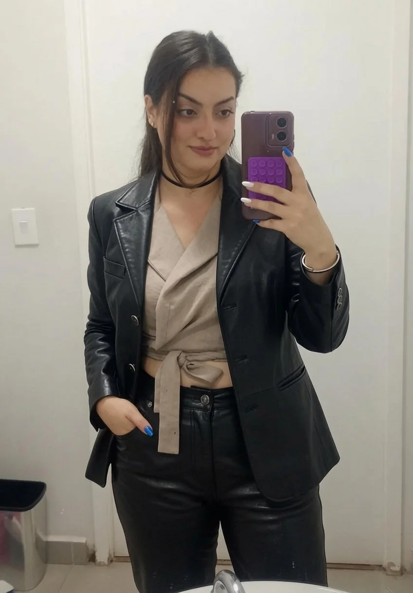 Gozando na roupa de couro da minha irmã image 3
