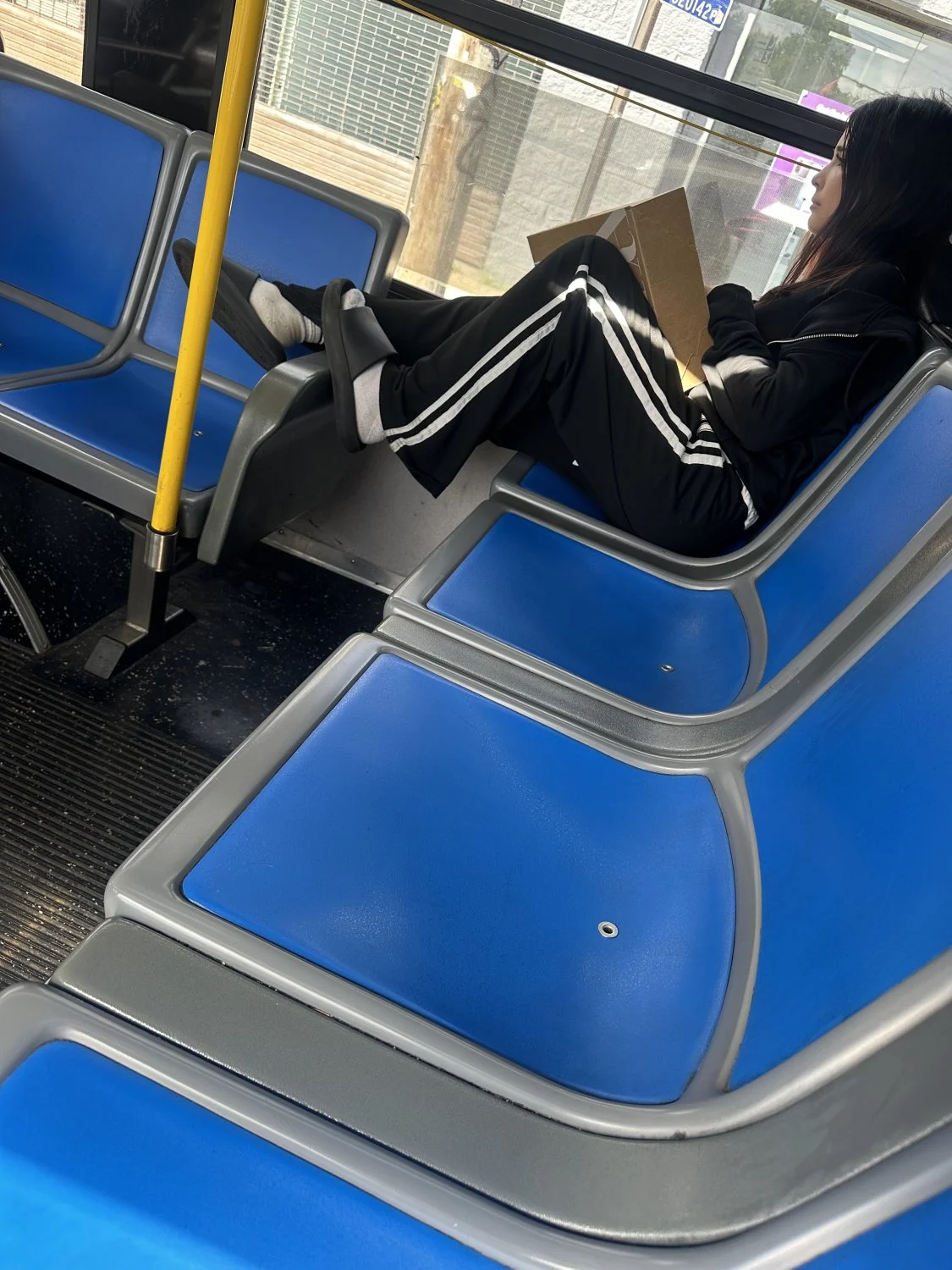 whitegirl with some dirty ass socks on the bus image 14
