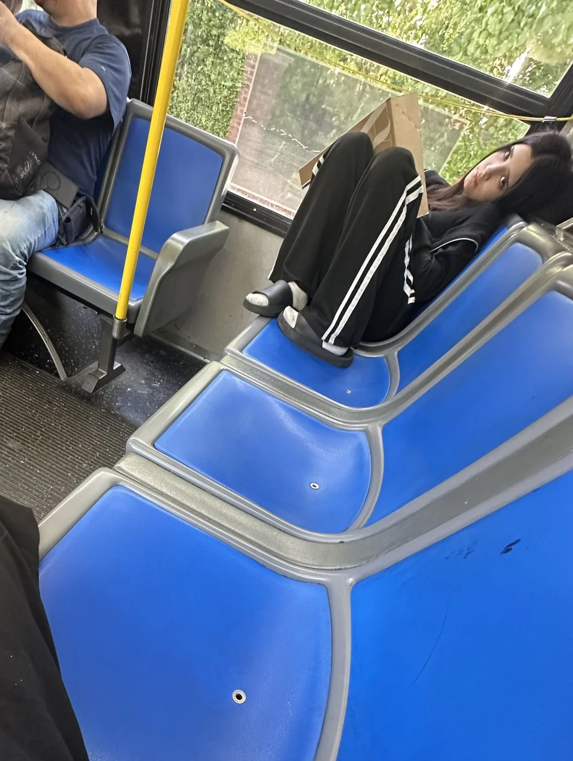 whitegirl with some dirty ass socks on the bus image 2
