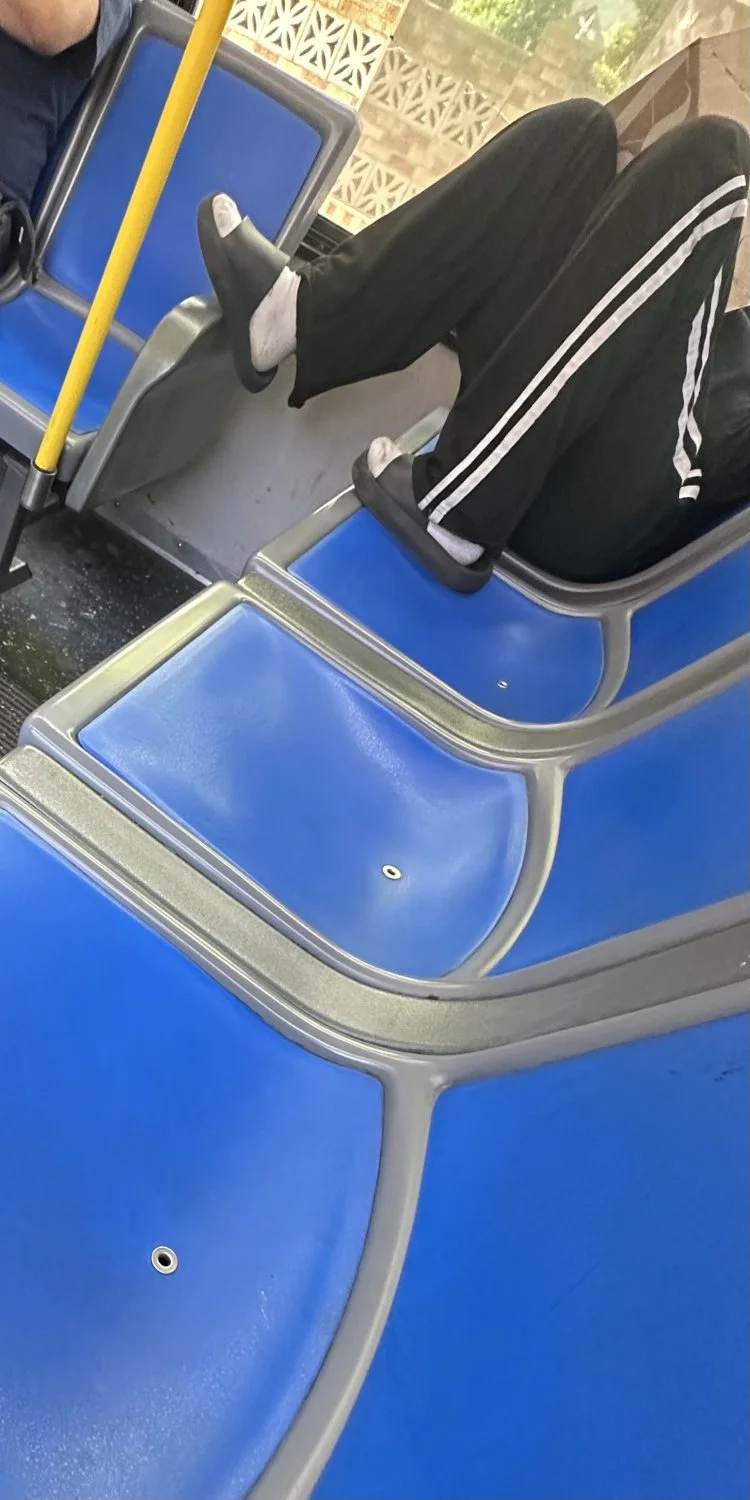 whitegirl with some dirty ass socks on the bus image 3