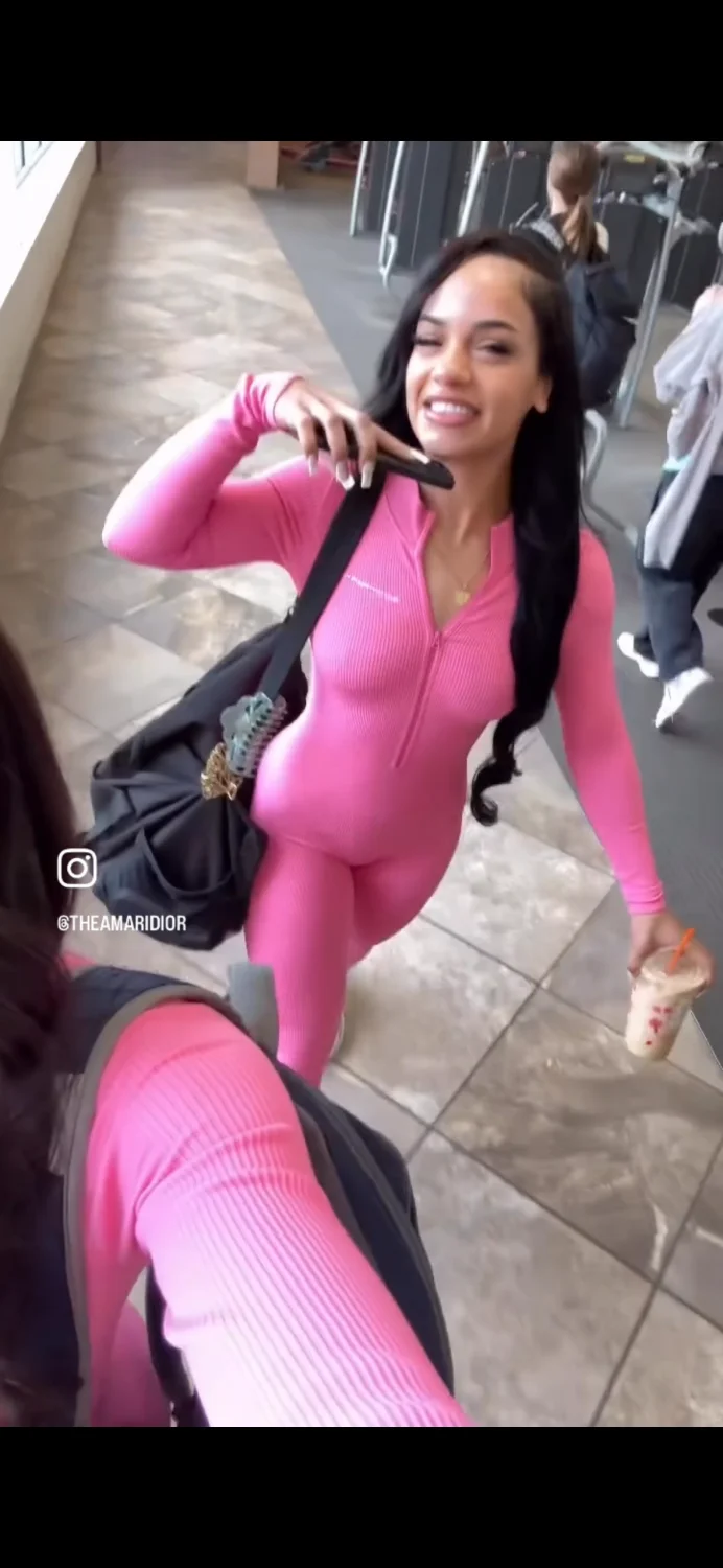 2 Cuties in sexy pink catsuit leggings at gym 🥵🔥 image 10
