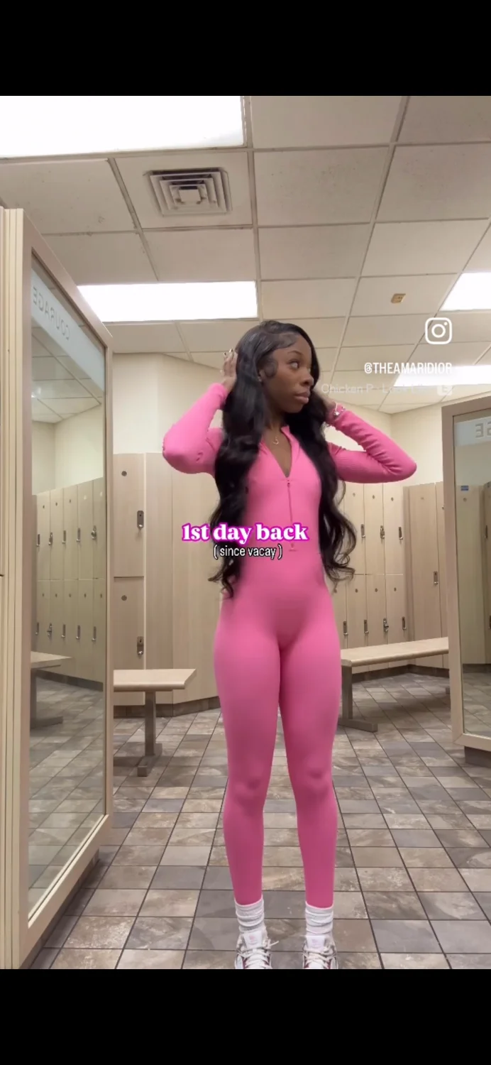 2 Cuties in sexy pink catsuit leggings at gym 🥵🔥 image 11