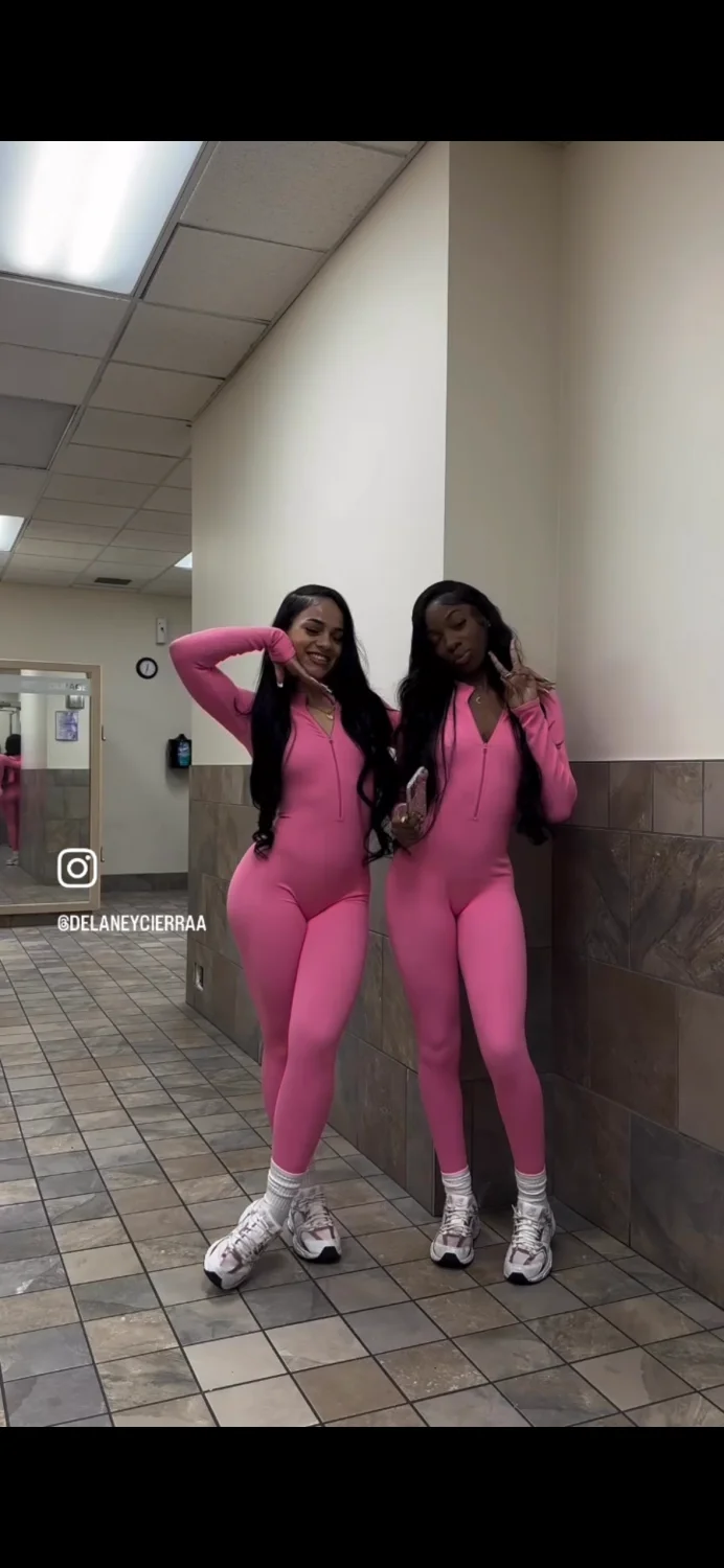 2 Cuties in sexy pink catsuit leggings at gym 🥵🔥 image 2