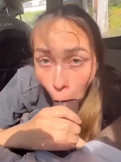 Teen gives insane sloppy head in the back seat cover image