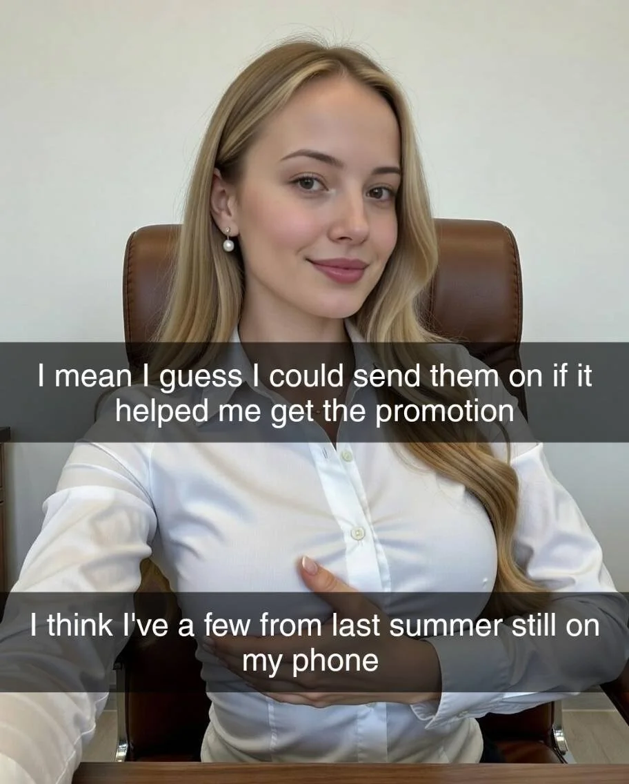 Younger Slut Wife wants the promotion from her older bbc boss part 2 Snapchat Cheating Caption Story image 8