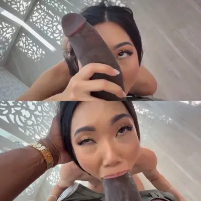 Asian teen slut gets her face absolutely stuffed with massive thick black cock. BBC Abg blowjob cover image