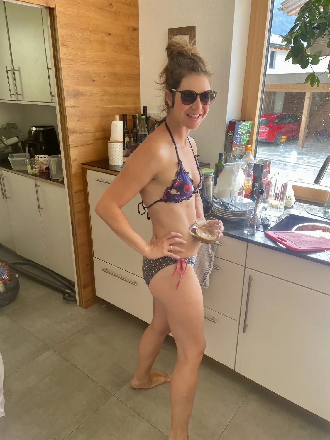 HotWife Bikini in Kitchen - flashes titties image 1