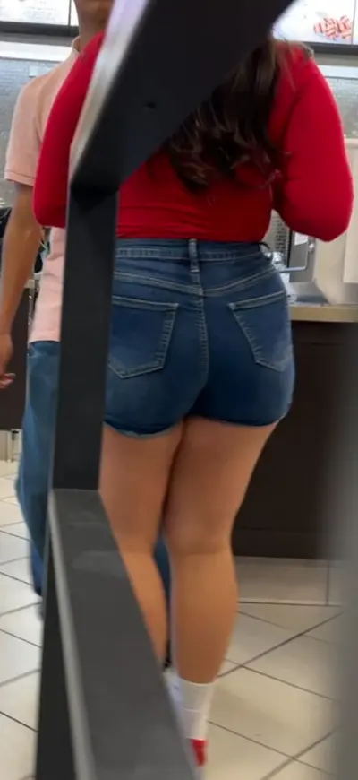 Fat Latina ass in Jean shorts cover image