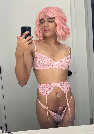 Sissy femboy in chastity and pink lingerie set 💖 cover image