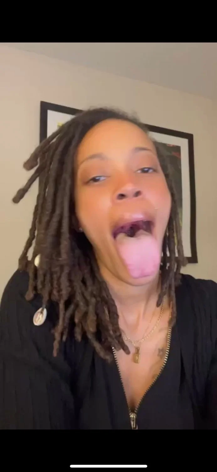 Dyke with long tongue makes any dick throb image 1